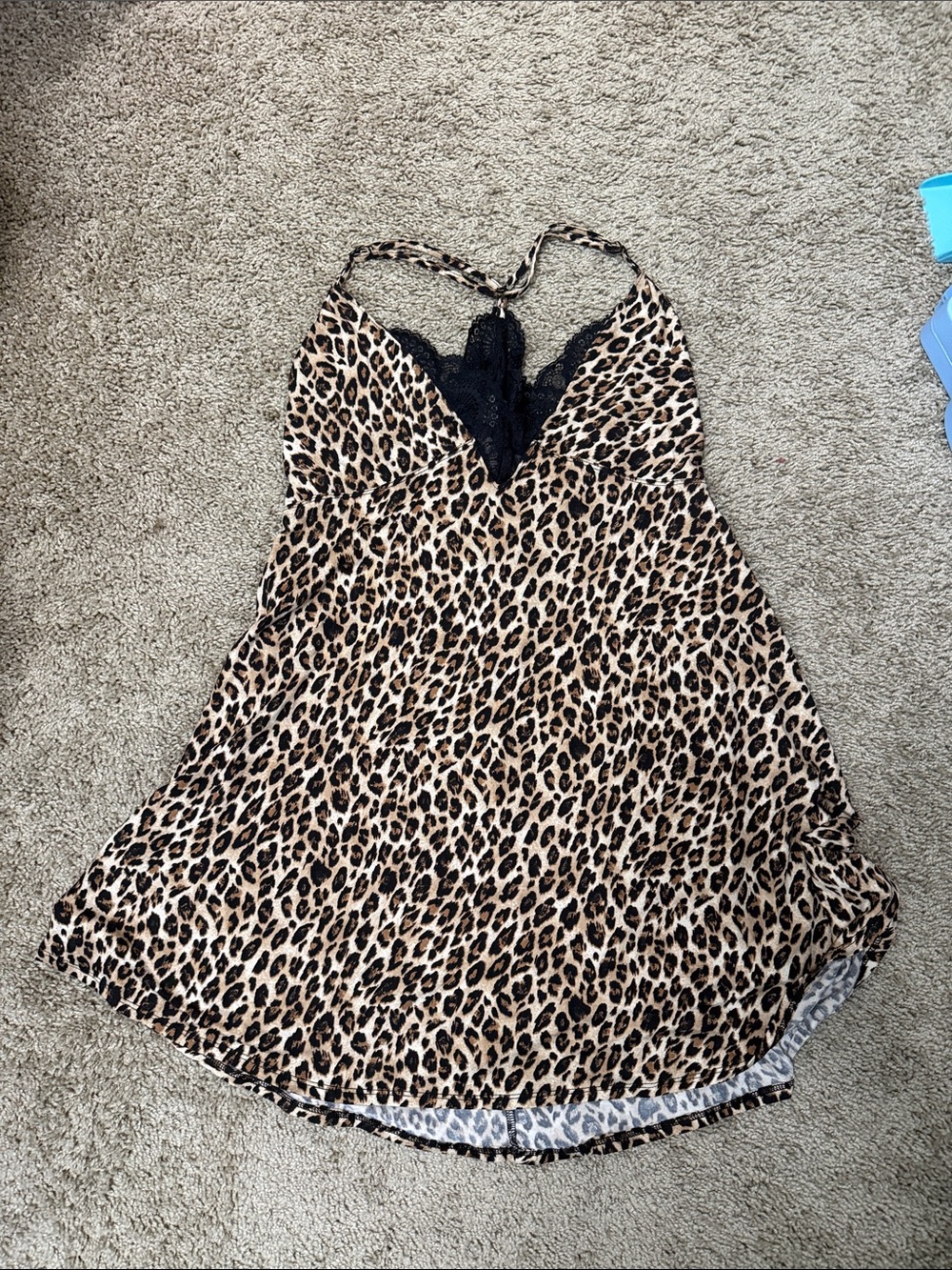 Apt. 9 Leopard Print Chemise with Black Lace Trim - Tan & Black